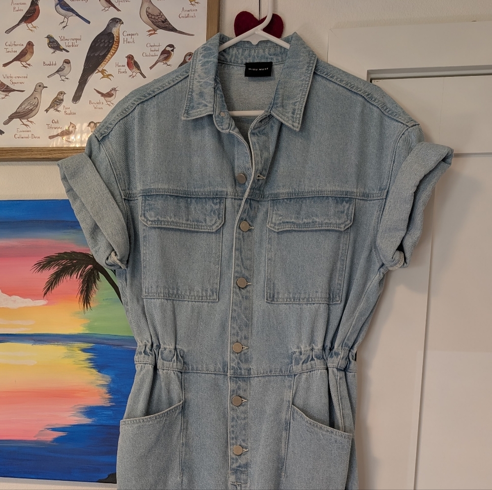 Light Blue Denim Button-Up jumpsuit (Miou Muse)